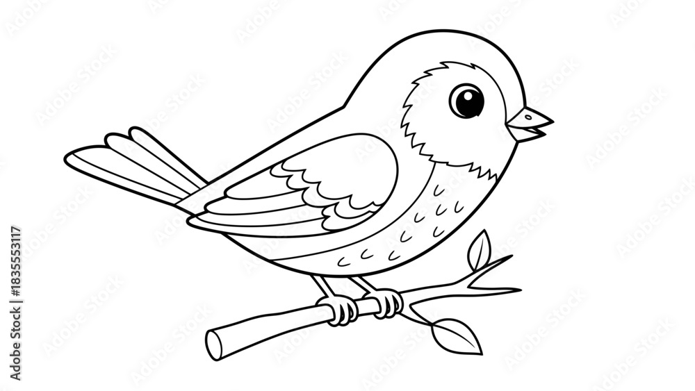 Fototapeta premium Adorable Cartoon Bird on Branch Coloring Page