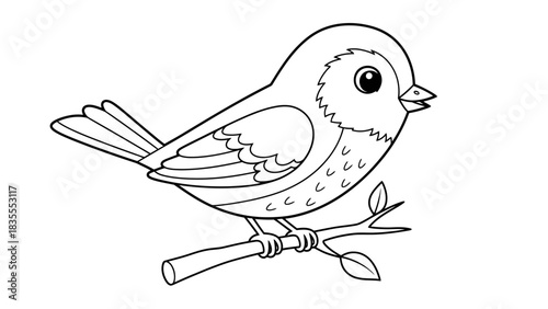 Adorable Cartoon Bird on Branch Coloring Page