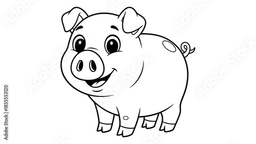 Cute Cartoon Pig Smiling Line Art Illustration for Kids