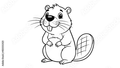 Cute Cartoon Beaver Coloring Page