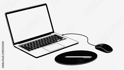 Modern Workspace: Laptop and Mouse Vector Illustration