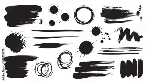 Bold Ink Brushstroke & Grunge Paint Texture Set – Abstract Splatter Lines, Torn Borders, Dry Stripes, Smudge Marks, Japanese Brush Art & Dynamic Splash Elements for Graphic Design