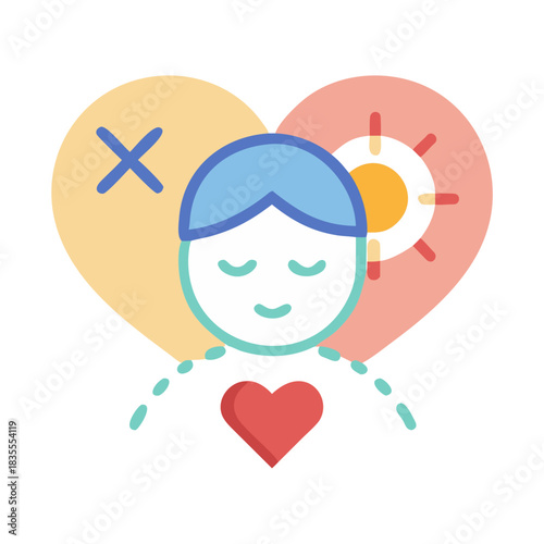 Conceptual illustration of a person surrounded by love, healing, and acceptance