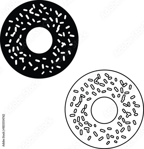 Delicious donut vector icons for bakery shops sweet treats and dessert illustrations monochrome style