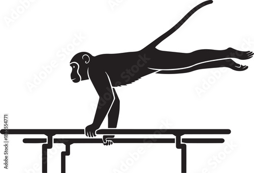 Silhouette of a monkey performing a handstand on parallel bars