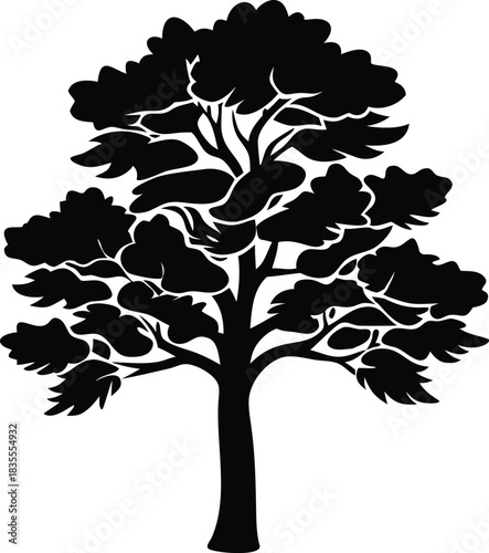 Deciduous Tree Silhouette Vector: Detailed Foliage for Nature Illustration and Landscape Design Elements