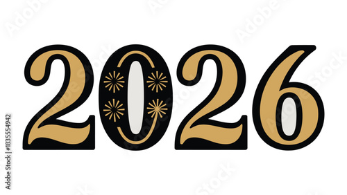 2026: A modern, elegant graphic displays the year 2026, combining sophistication with a touch of celebration. Perfect for forward-looking concepts.
