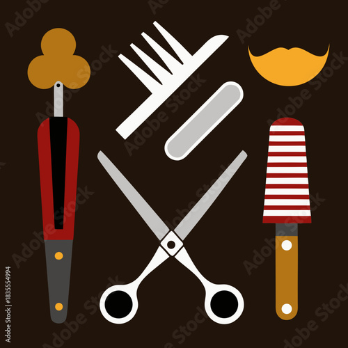 Barber shop tools and mustache icon set