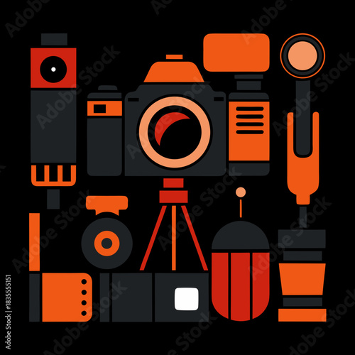 Creative collection of photography equipment icons