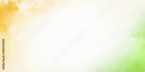 Abstract watercolor background with orange, white, and green gradient.