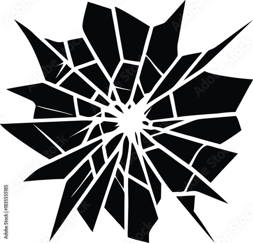 Cracked Glass Illustration: Broken Glass Shards, Damaged Window, Shattered Pane, Danger Zone, Broken Object, Accident Result, Disaster
