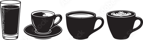 Collection of coffee and drink cups on white background