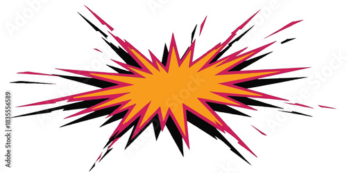 Fiery red and yellow sun vector art explosion pattern with star-shaped light elements