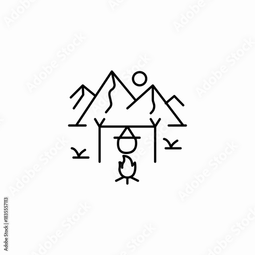 campfire cooking mountains icon sign vector