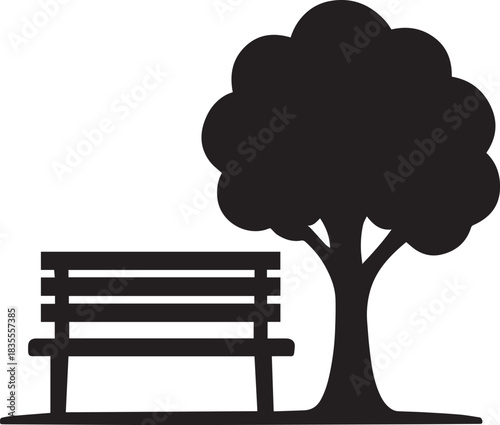 "Park Bench Under Tree Silhouette – Minimal Nature Scene Vector"