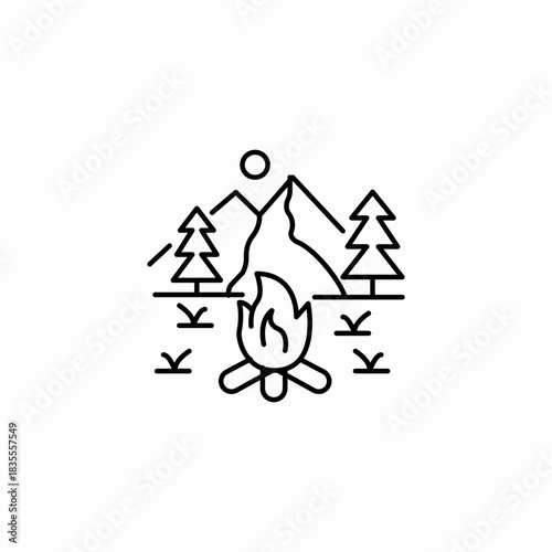 mountain forest fire icon sign vector