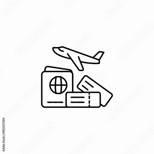 passport plane tickets icon sign vector