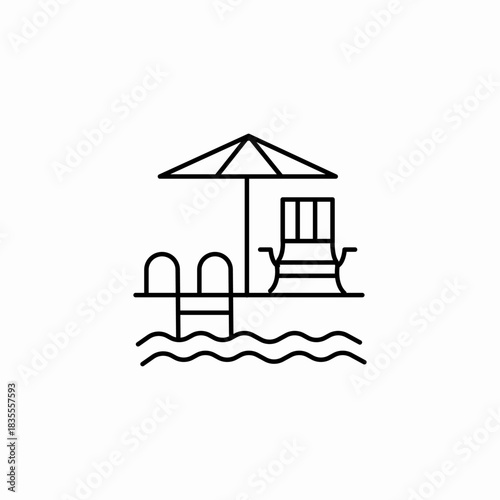 pool chair umbrella icon sign vector