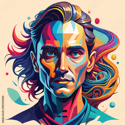 Colorful portrait of a man, abstract art style design. colorful