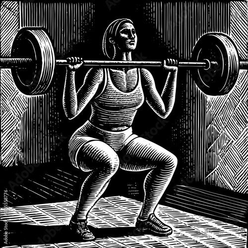 Woman performing a barbell squat in a gym