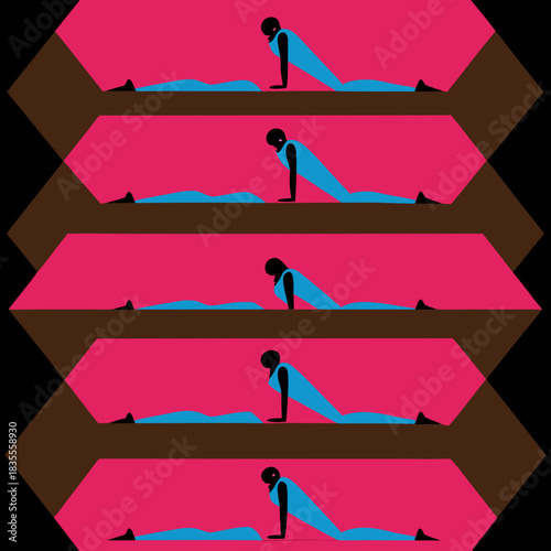 Yoga sequence showing cobra pose progression