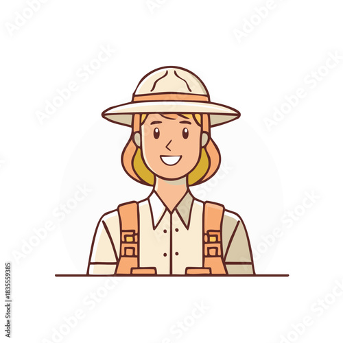 Female Park Ranger Portrait Wearing Safari Hat with Overalls Smiling