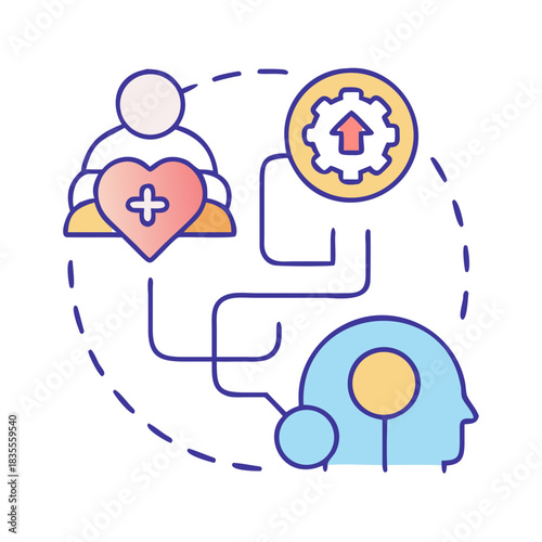 Mindfulness and wellness connection concept with icons against a black background