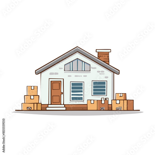 Cartoon house with moving boxes exterior illustration