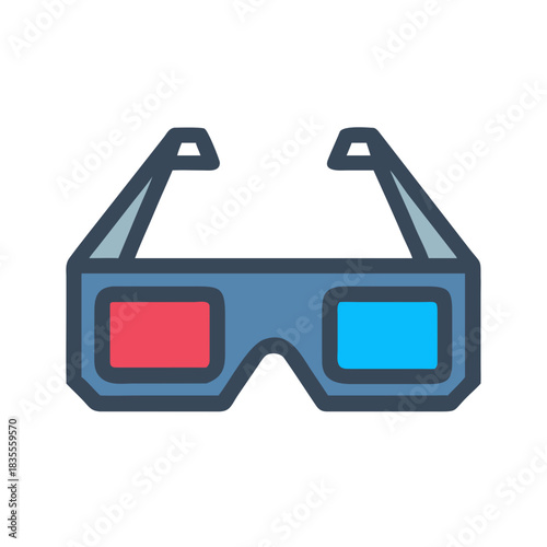 Retro 3D Glasses Illustration: Viewing Technology and Entertainment in Blue and Red