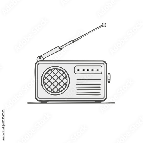 Retro Style Portable Radio Receiver with Extendable Antenna Line Art Icon