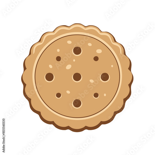 Vector illustration of a classic round cracker or biscuit with scalloped edges