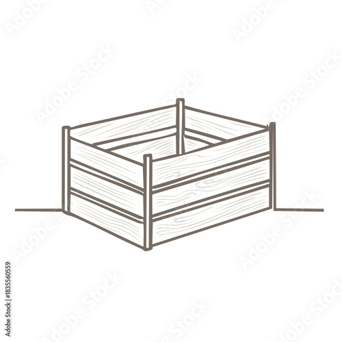 Hand drawn wooden crate illustration simple line art outline container for transport storage and agriculture