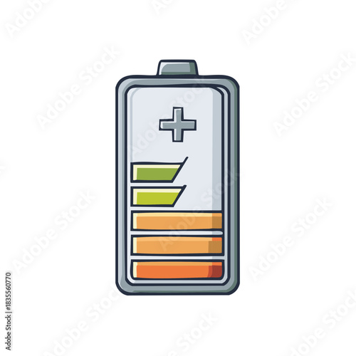 Half Charged Battery Icon with Orange and Green Energy Levels Power Supply Indicator