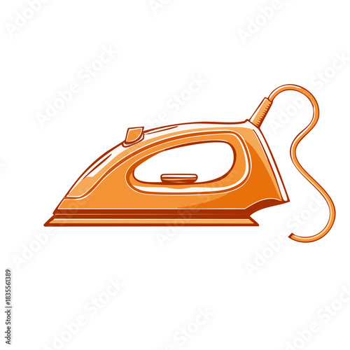 Vibrant Orange Electric Iron Illustration Home Appliance for Wrinkle Removal Laundry Tool