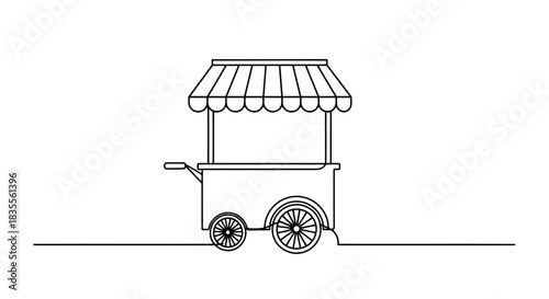 Street food cart vendor stand single line art vector drawing icon Vector
