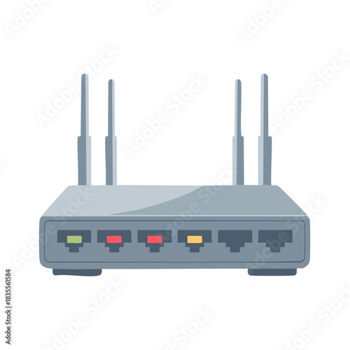 Wireless Router with Antennas and Ethernet Ports - Home Networking Device Illustration