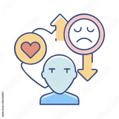 Mental health cycle illustration depicting feelings, love, progress and challenges on black