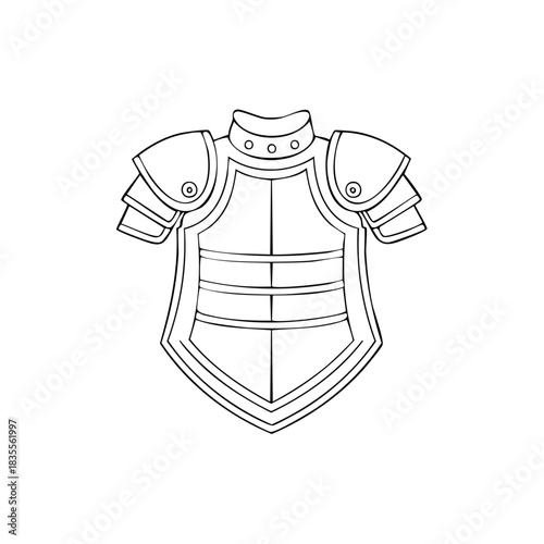 Line art drawing of a knight chest plate armor with shoulder guards medieval fantasy style