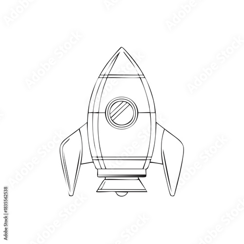 Retro Style Rocket Ship Illustration With Fins and Circular Window