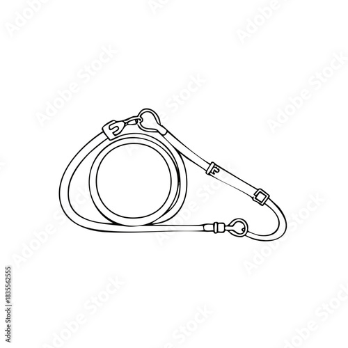Pet dog leash coiled simple line art illustration for walking and animal care