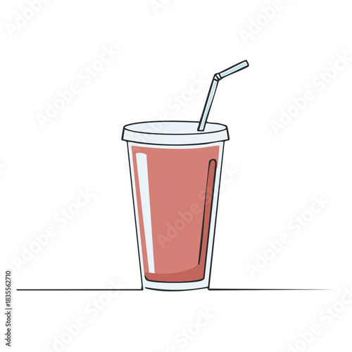 Refreshing beverage in a cup with a straw, rendered in minimalist continuous line art style.