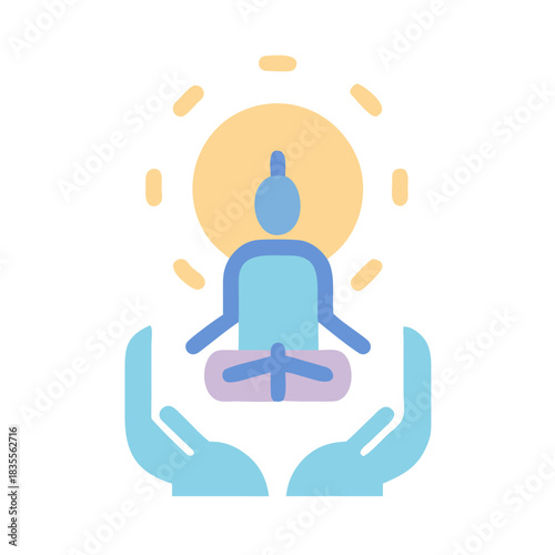 Meditation in caring hands: A tranquil illustration of wellness and mindfulness