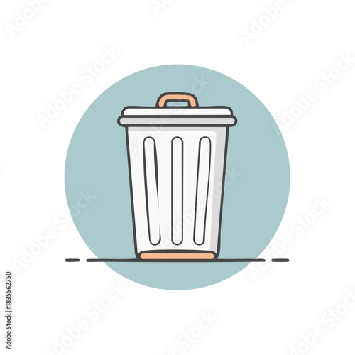 Stylized white trash can icon with lid and handle, representing waste disposal and recycling.