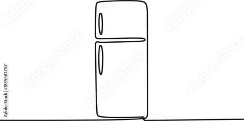 Fridge in one continuous line drawing. Closed refrigerator and freezer in simple linear style. Editable stroke. Doodle vector illustration. one line Icon drawing