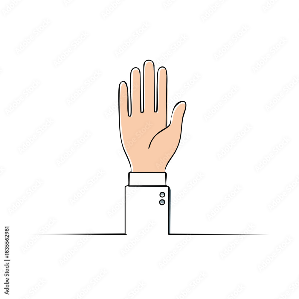 Obraz premium Hand raised showing palm as a stop sign or greeting simple vector illustration