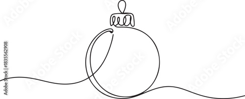 Continuous one line drawing of Christmas ball. Christmas ball isolated on white background. Vector illustration. one line Icon drawing