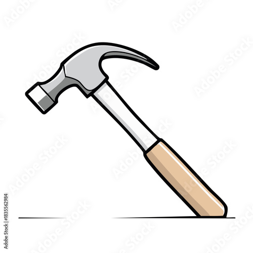 Bright vector cartoon illustration of a sturdy claw hammer tool for construction and home improvement