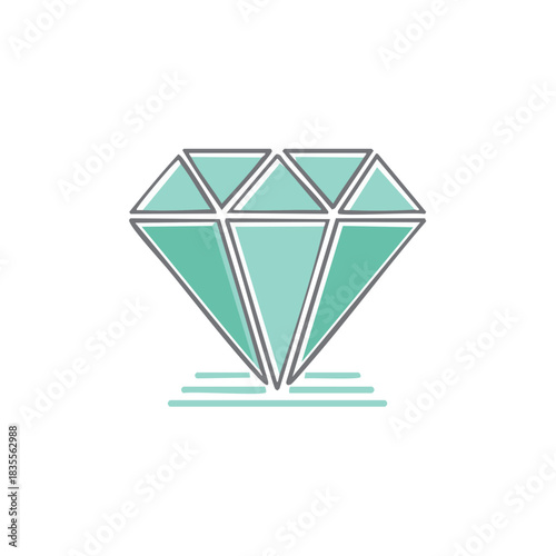 Stylized Diamond Gemstone with Clean Lines and Teal Hues