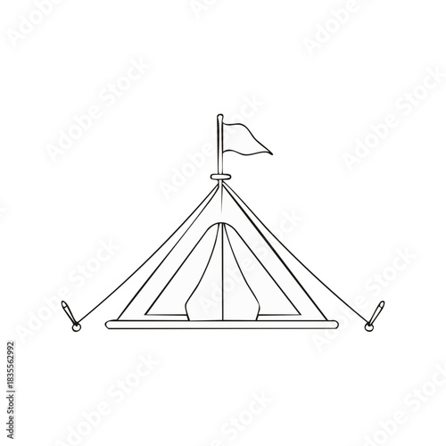 Outlined Circus Tent with Flag in Minimal Style for Creative Projects and Conceptual Themes