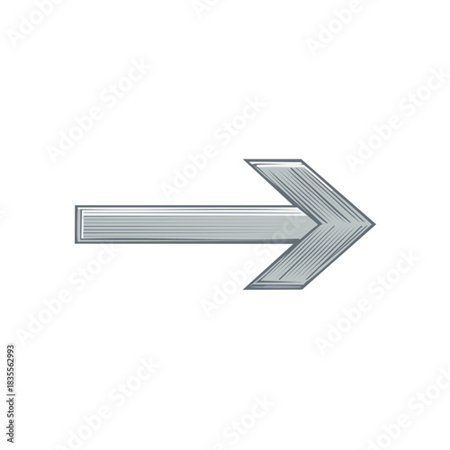 Directional Right Arrow with Hatching, Metallic Look, Forward Movement Symbol